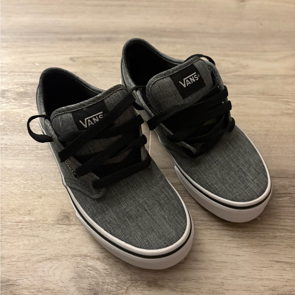 Boys Gray Black Vans Canvas Sneakers Size 3